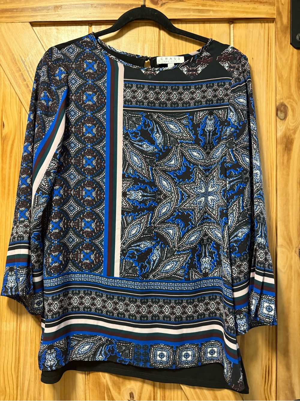 Chaus Blue Multi-Pattern Long-Sleeve Tunic